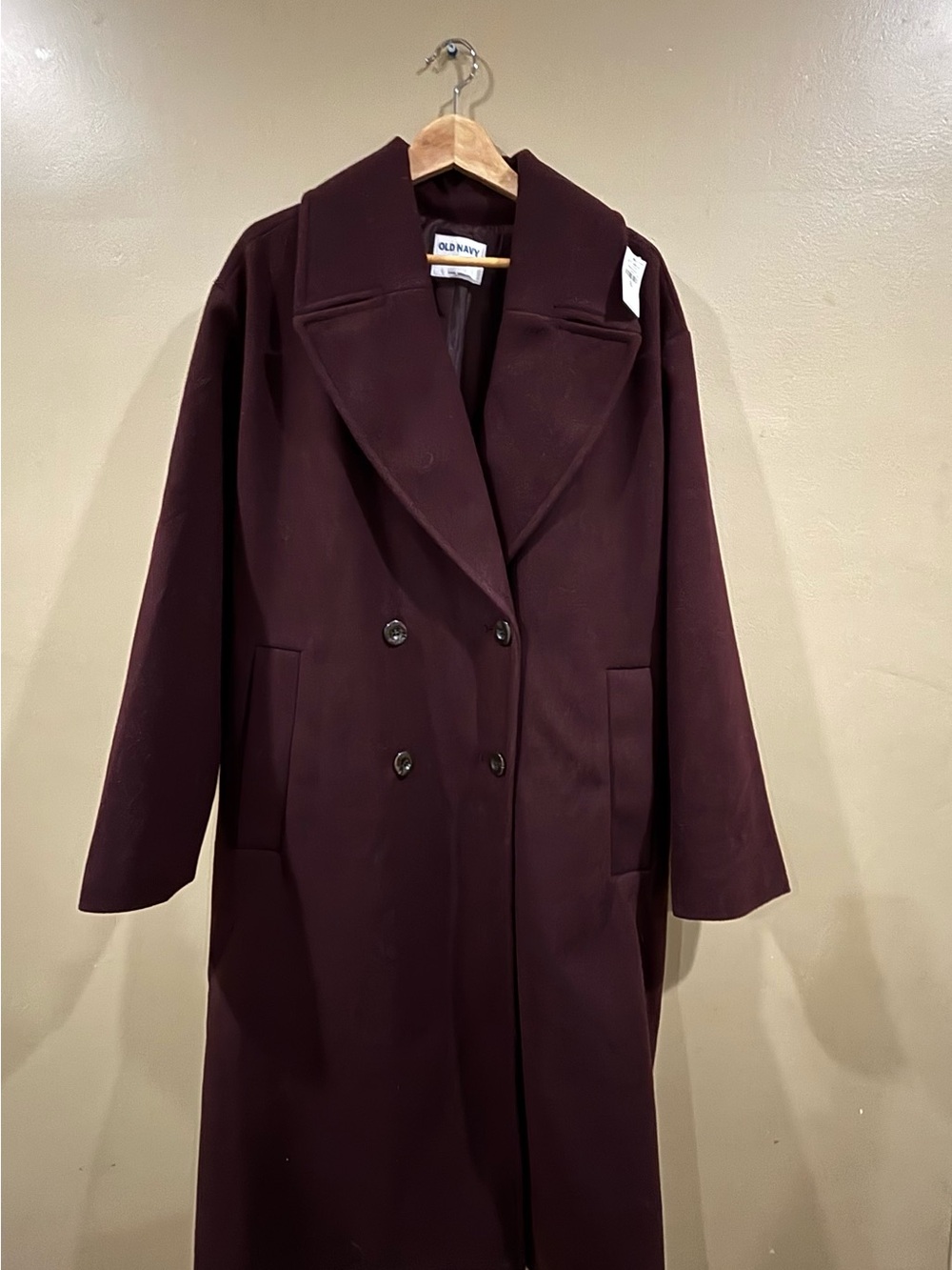 NWT XXL Old Navy Women's Double-Breasted Long Coat - Deep Plum